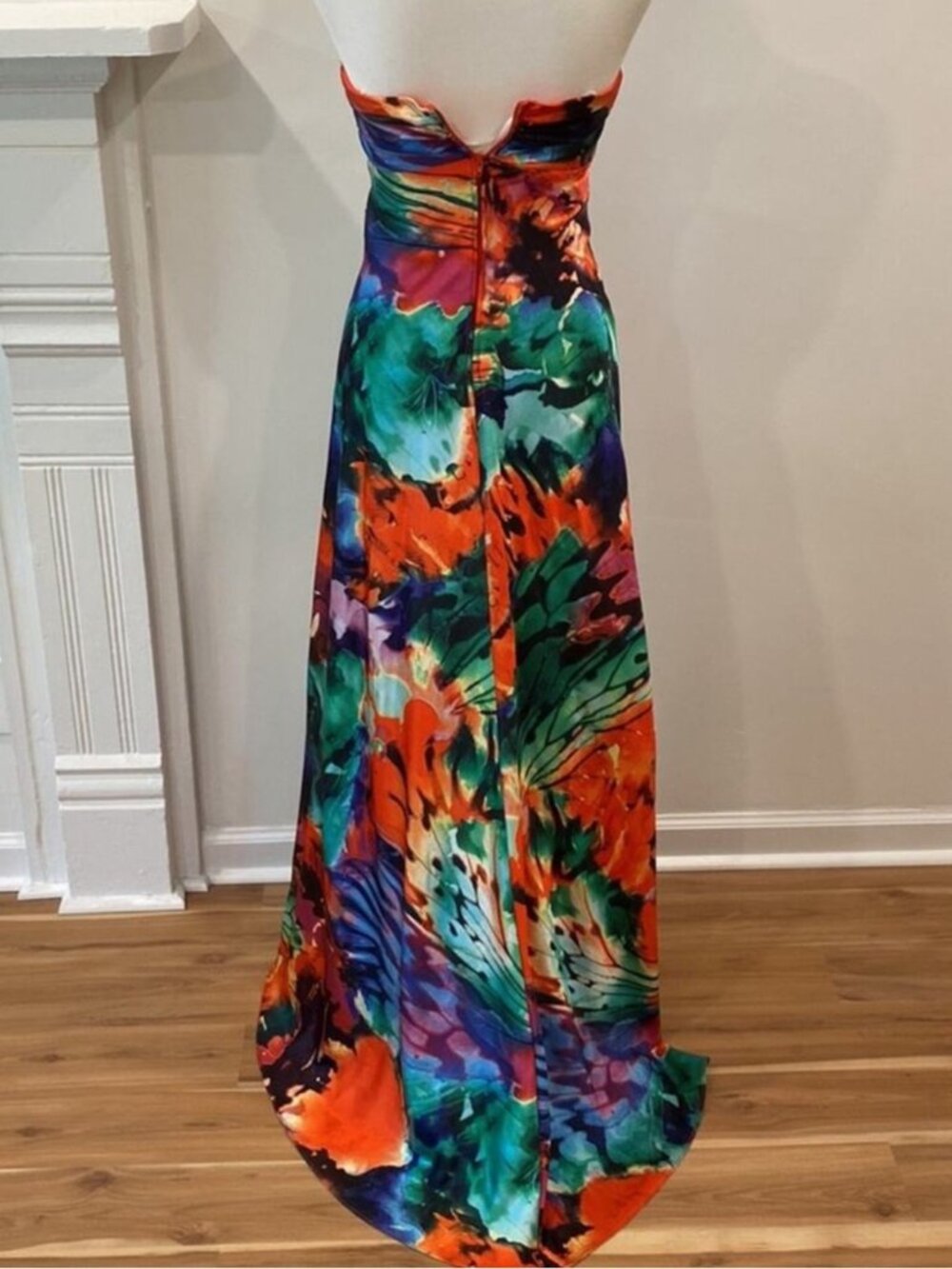 Vintage Formal Dress Small Gown Strapless Y2K Tropical Cruise Art To Wear Cruise - Picture 10 of 17